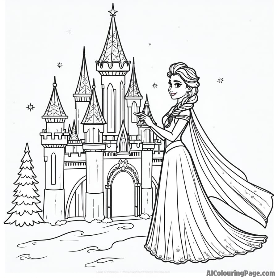 Elsa decorating her ice castle with shimmering lights
