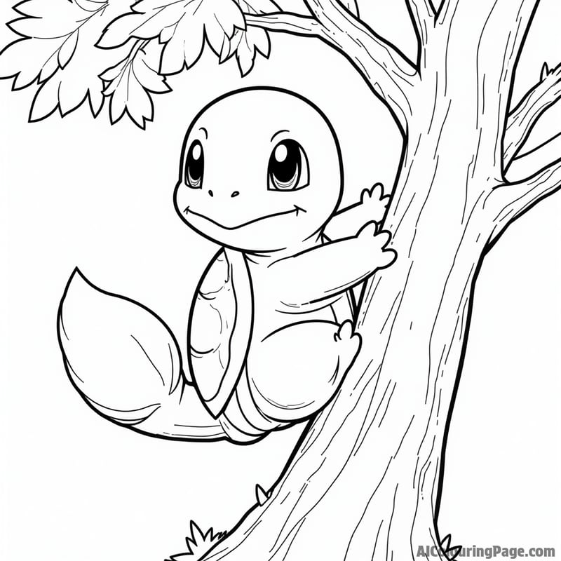 Squirtle climbing a tree