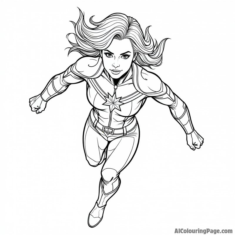 Captain Marvel flying through space