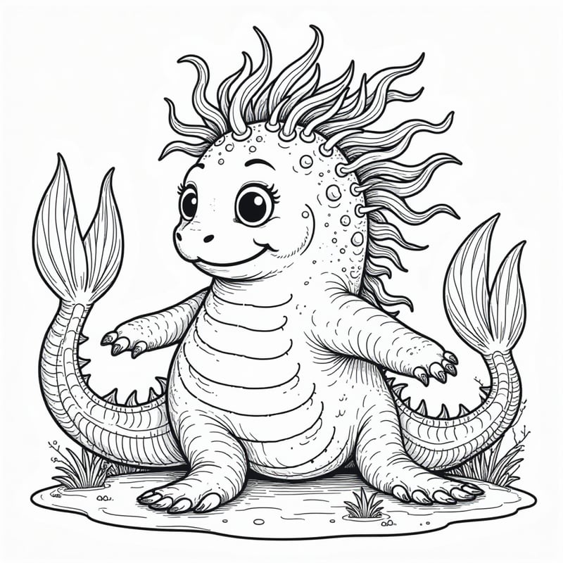Sea monster with a crown of seaweed