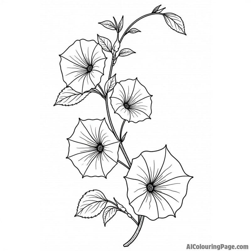 A vine with blooming morning glories