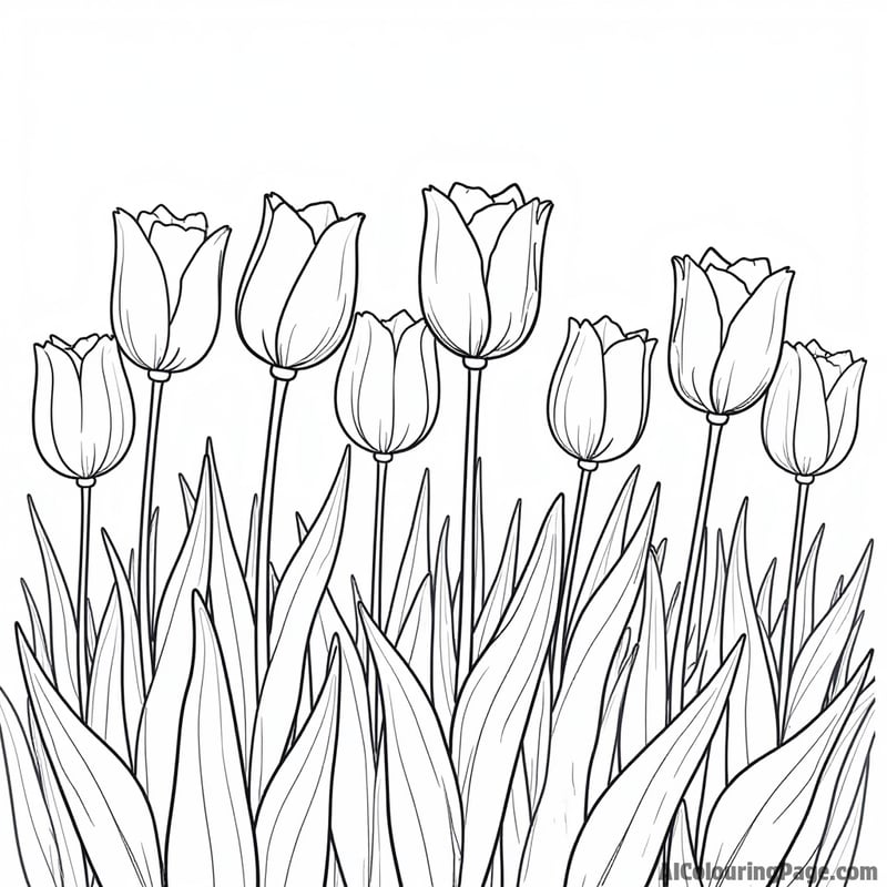 A field of tulips swaying in the wind