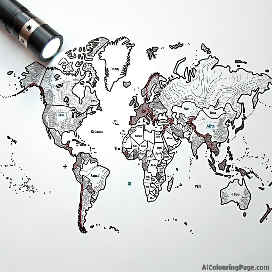 A phone's flashlight illuminating a map
