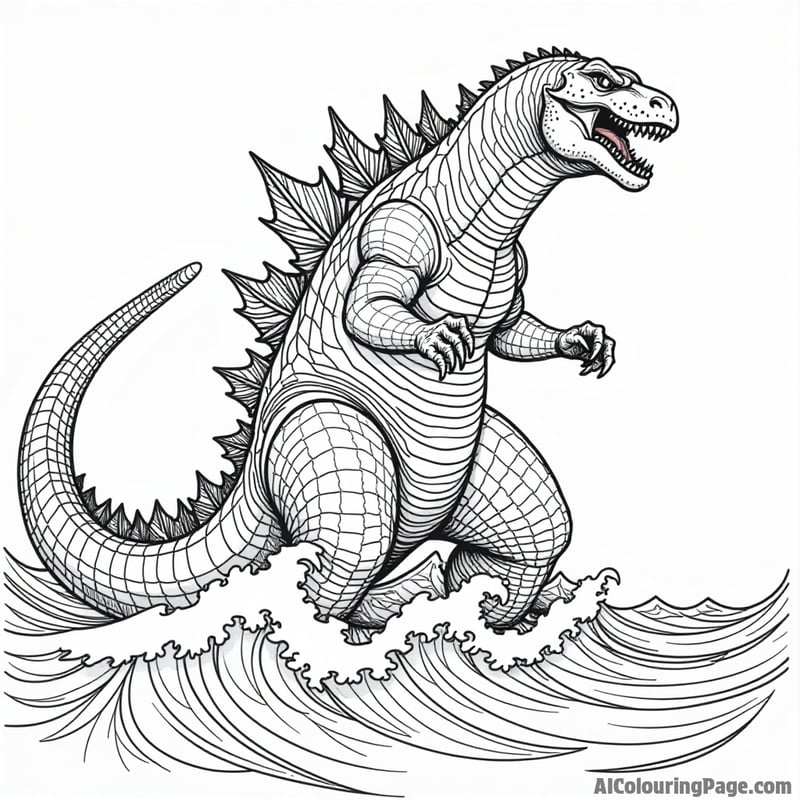 Godzilla emerging from ocean waves