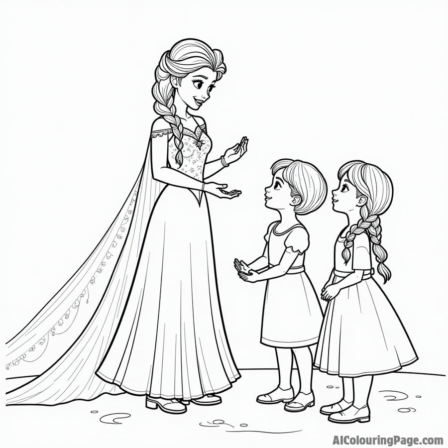 Elsa sharing her ice magic with a group of friends