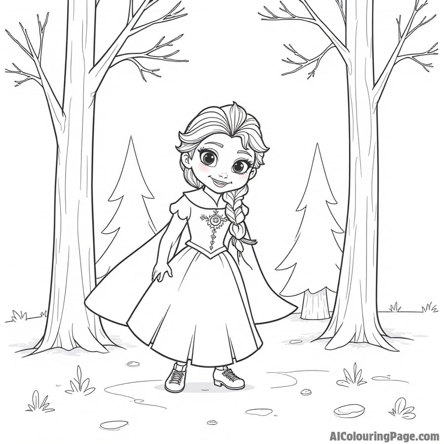 Elsa playing hide and seek among the snow-covered trees