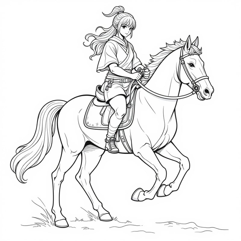 Anime warrior riding a horse