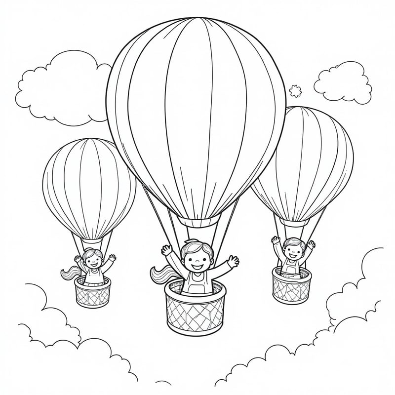 Rainbow Friends flying in hot air balloons