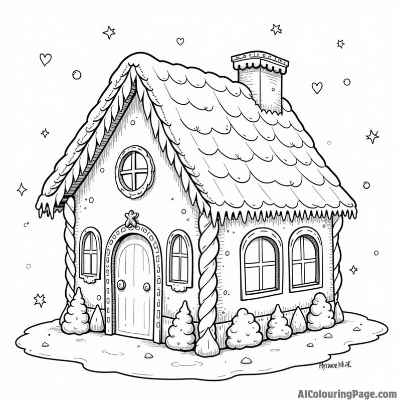Gingerbread house with frosting snow