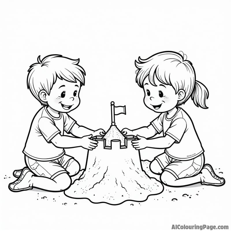 Kids building sandcastles