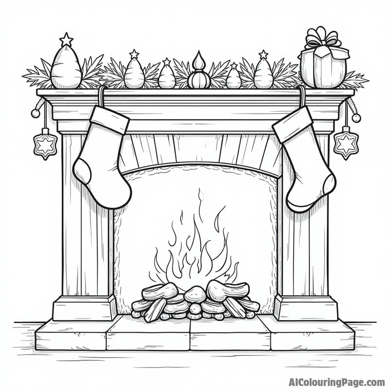 Cozy fireplace with stockings hanging