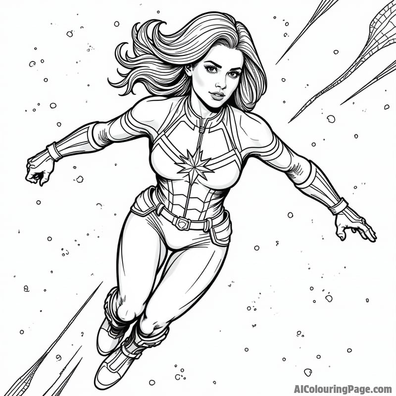 Captain Marvel flying through space