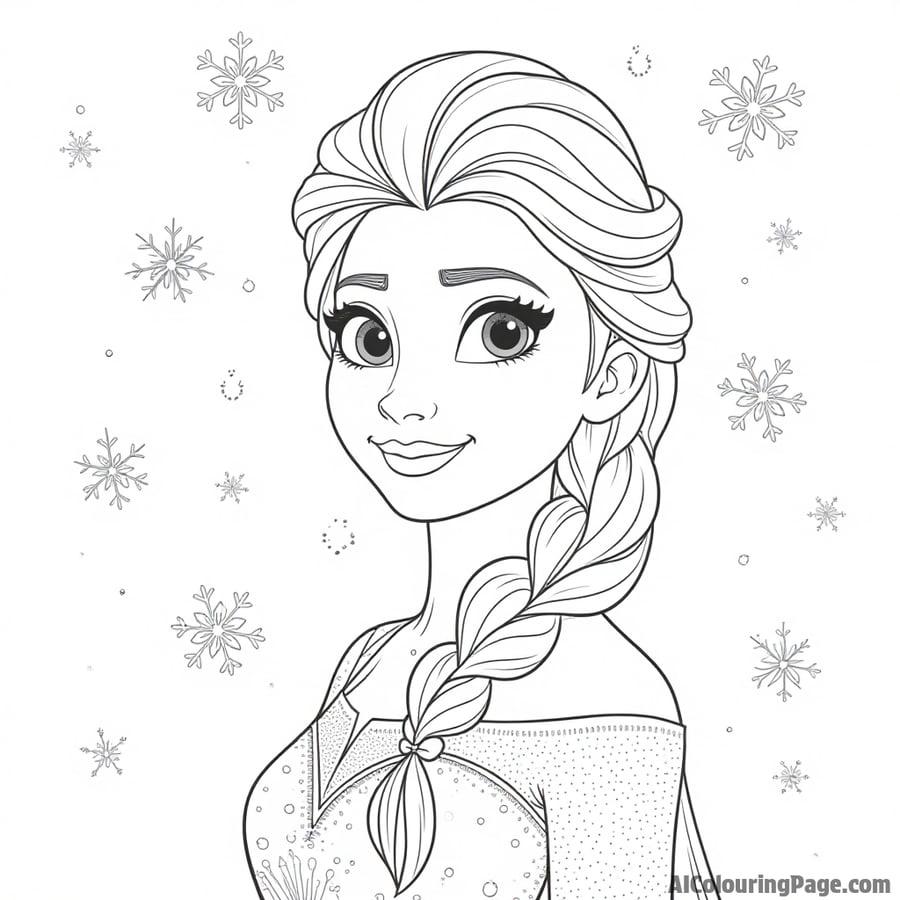 Elsa surrounded by a flurry of playful snowflakes in the air