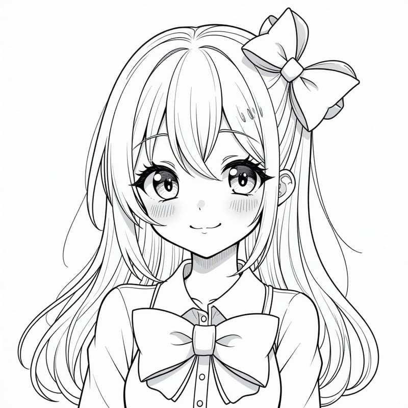 Smiling anime girl with a big bow