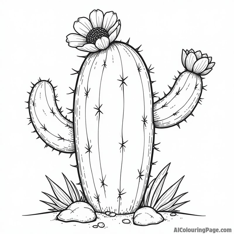 A prickly cactus with a single flower