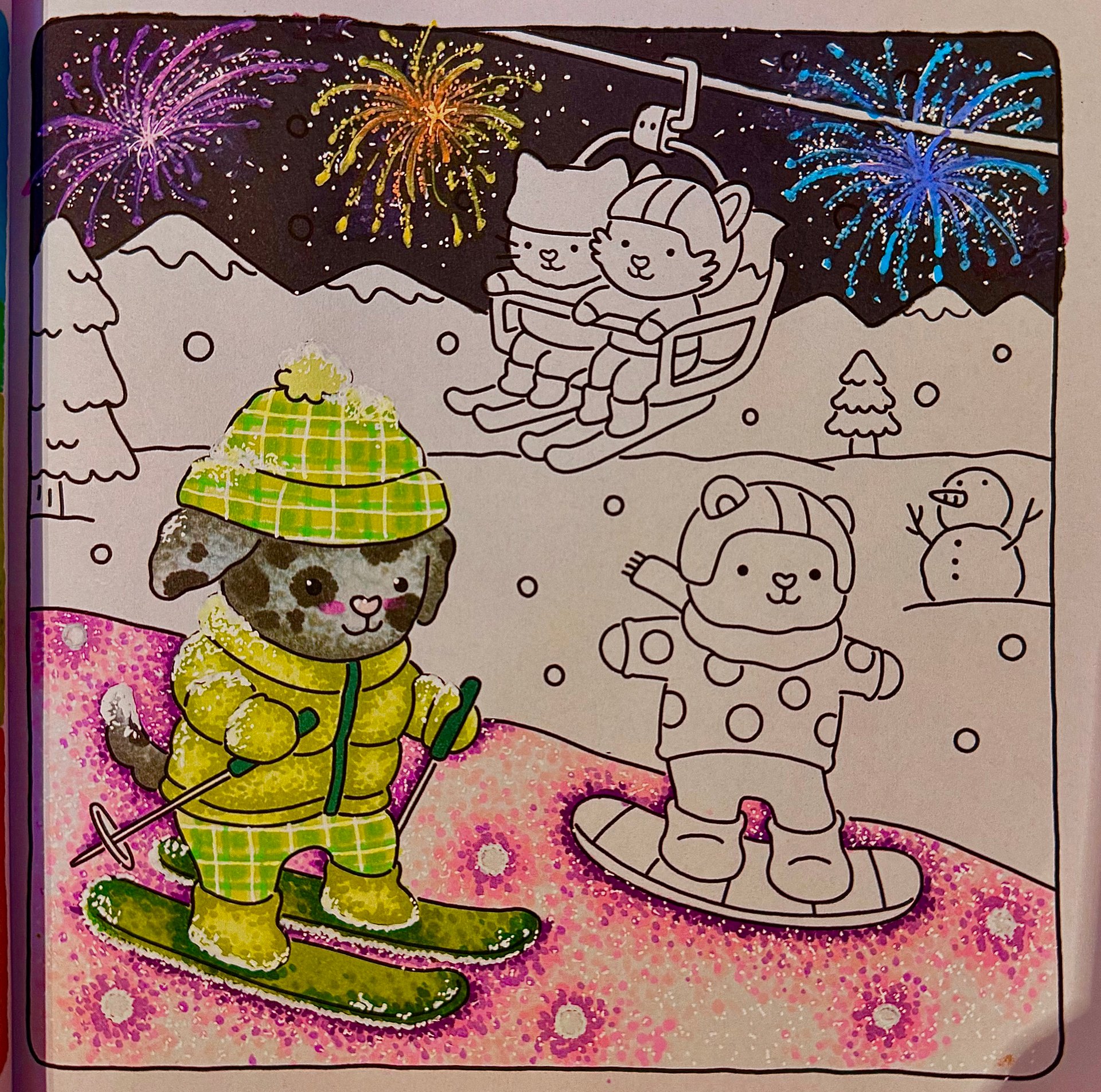 colorful fireworks bursting in the night sky coloring page