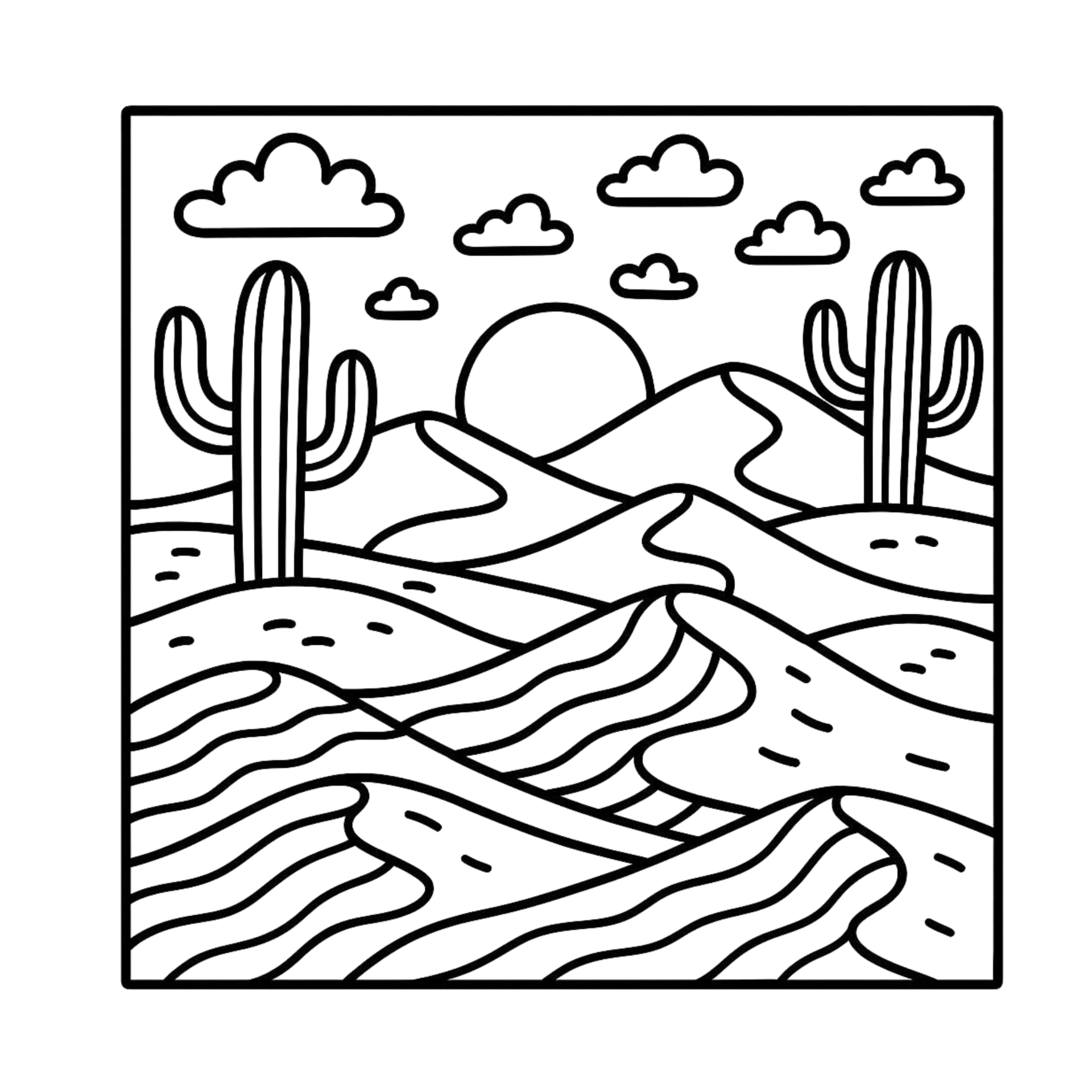 Printable desert landscape with sand dunes