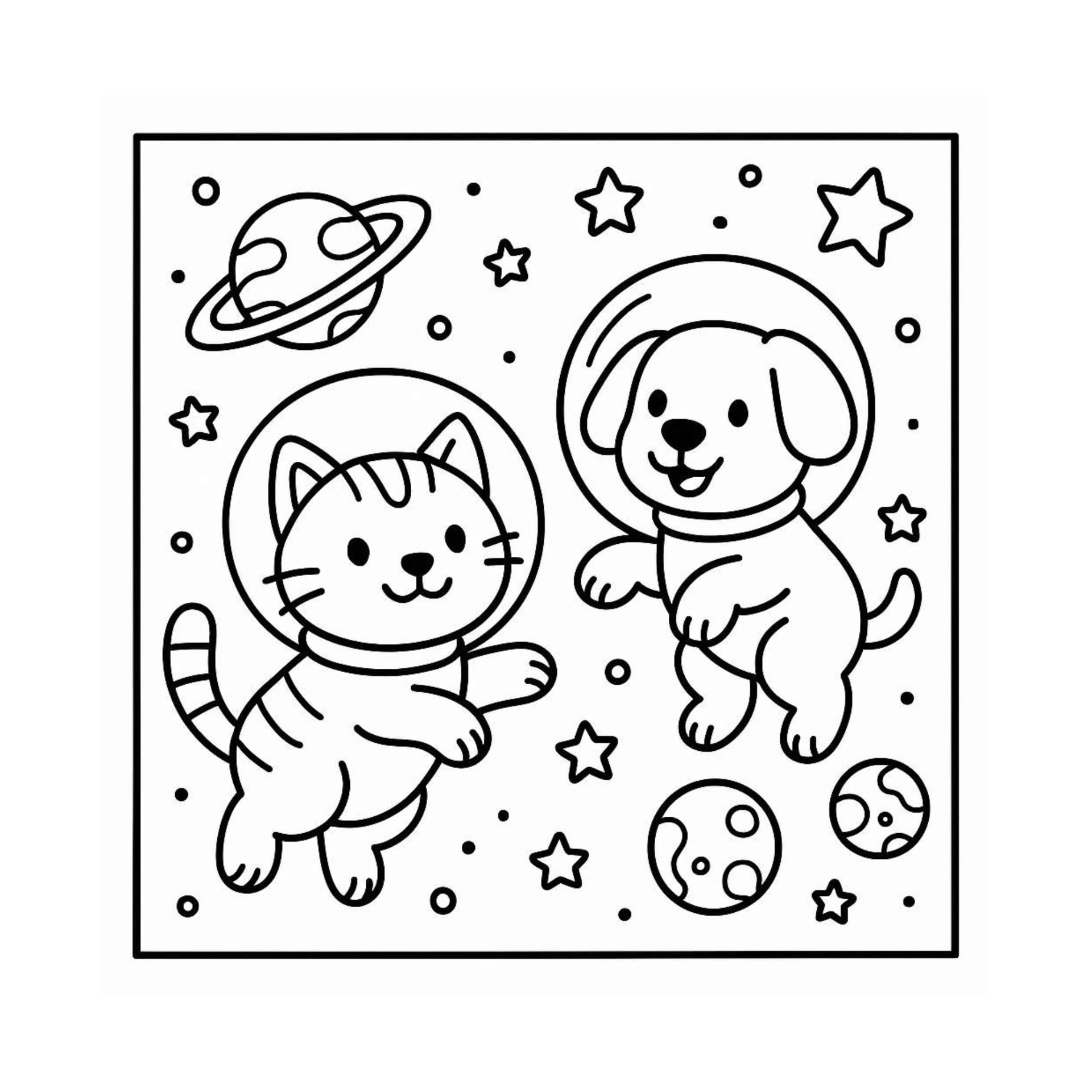 Colorful outer space scene with planets and stars