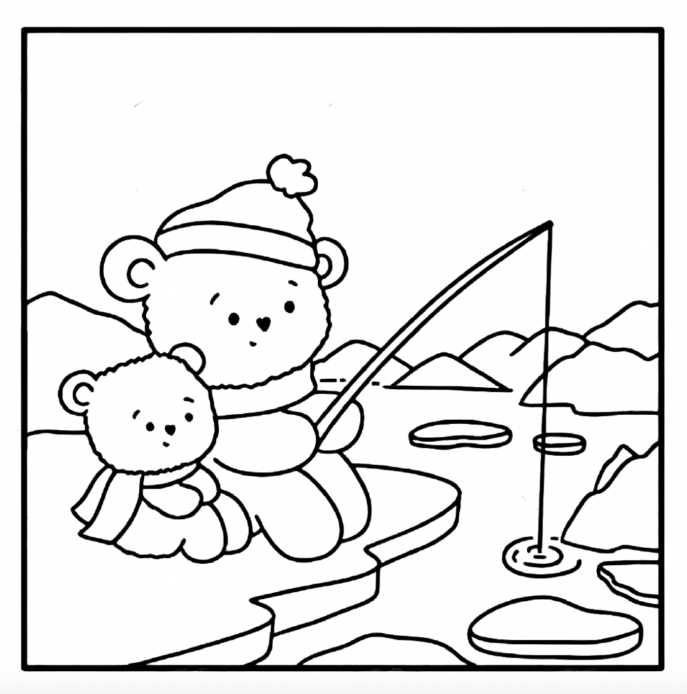 Beautiful icy landscape coloring page for kids