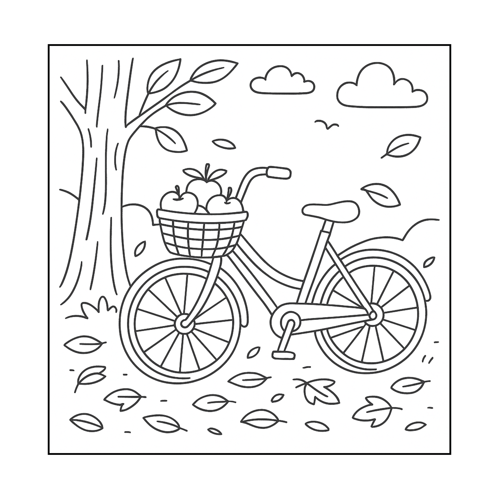 Printable fall coloring page with pumpkins and harvest themes