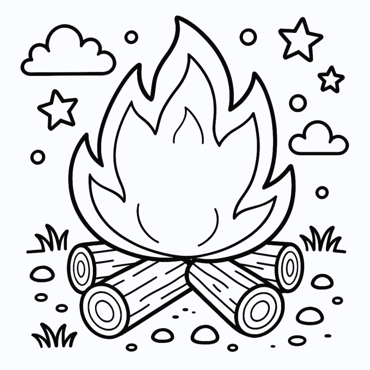 Cozy winter scene coloring page with warm tones