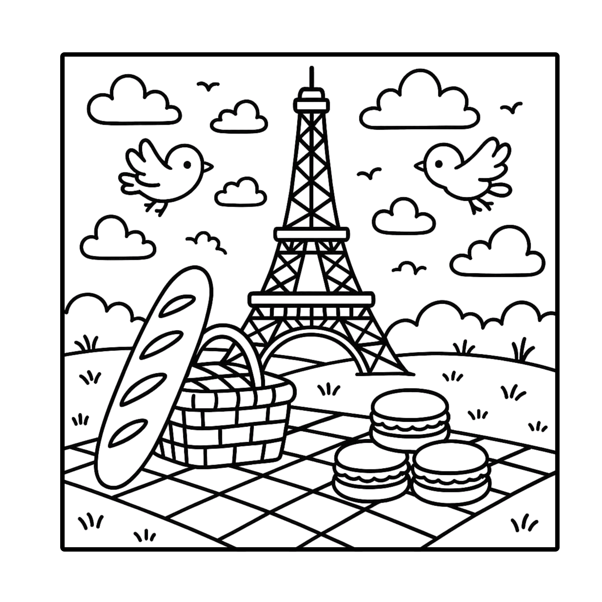 AI generated coloring page of the Eiffel Tower silhouette
