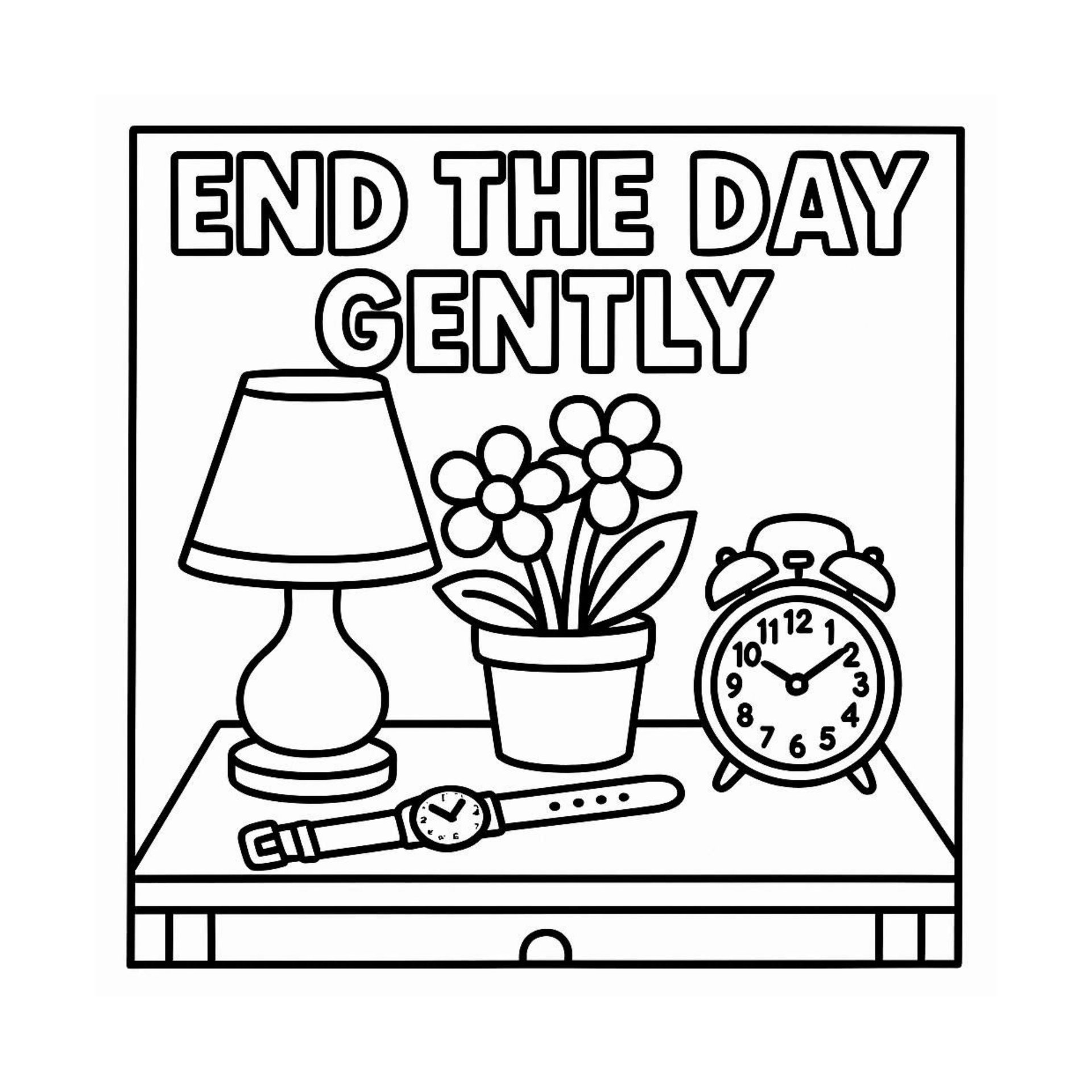 AI-generated coloring page of a sunset landscape