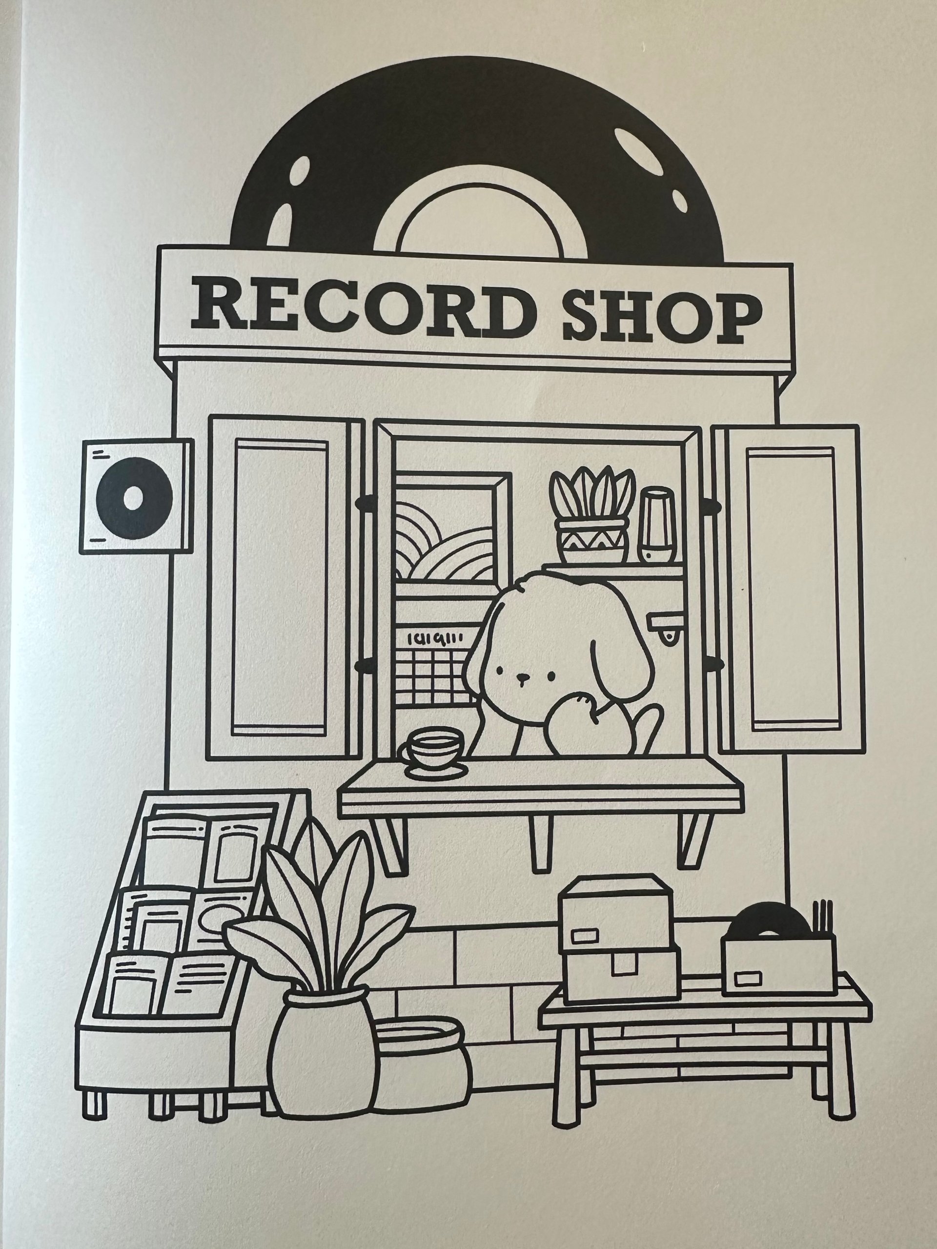 Printable coloring page featuring a tranquil forest after rain