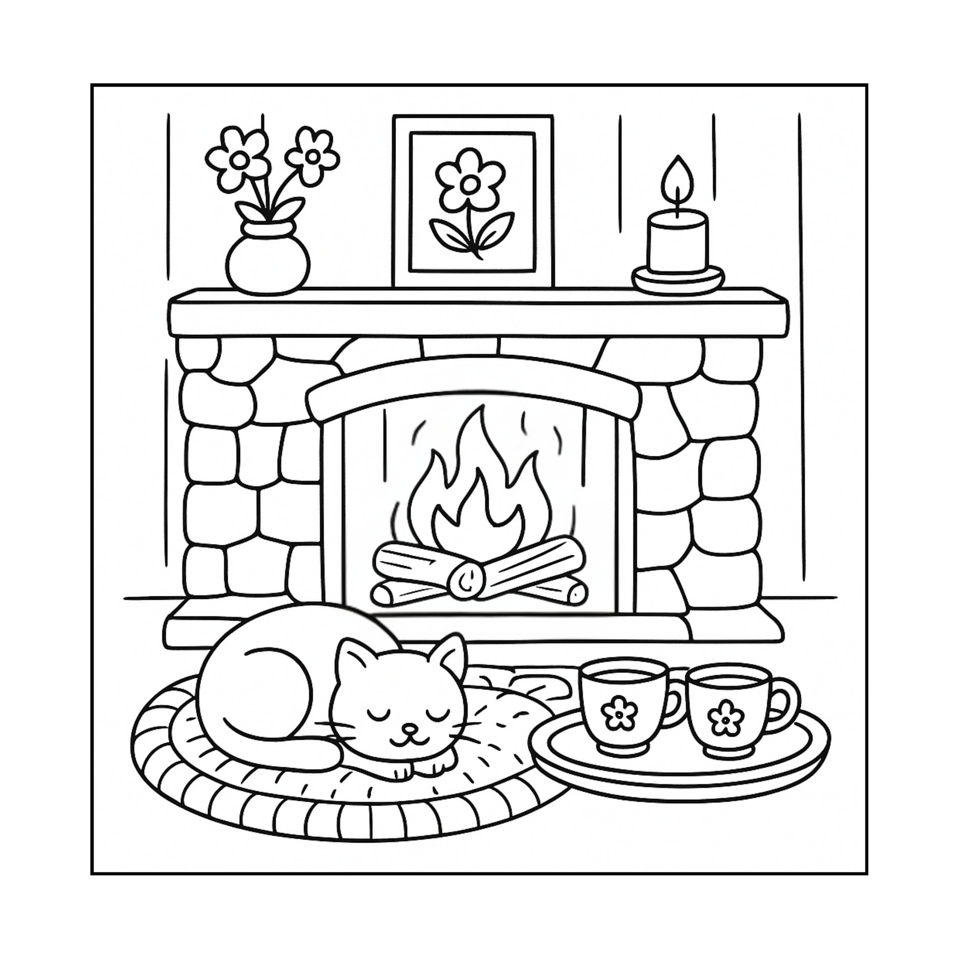 Cozy autumn backyard scene for coloring fun