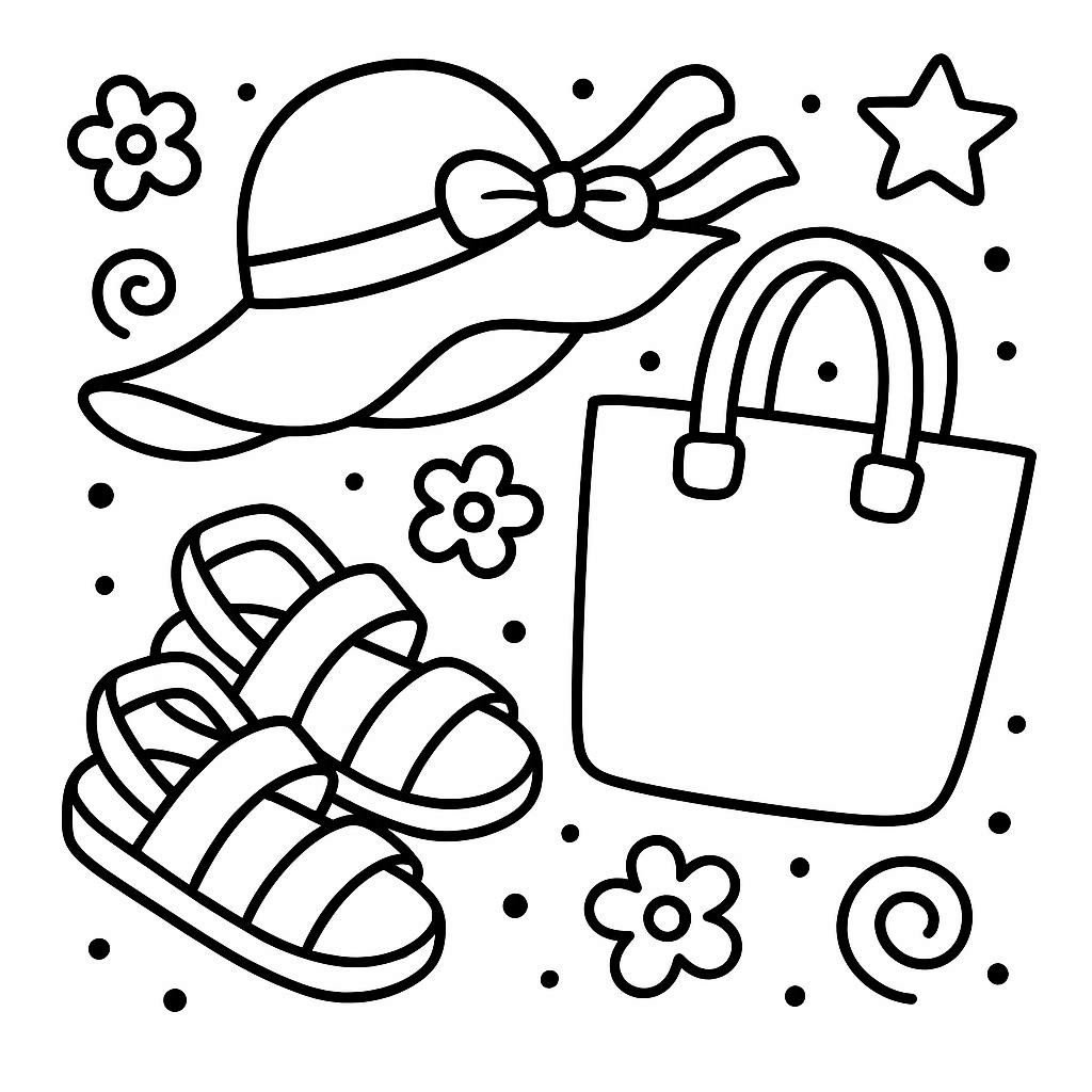 AI-generated coloring page of a tropical beach scene