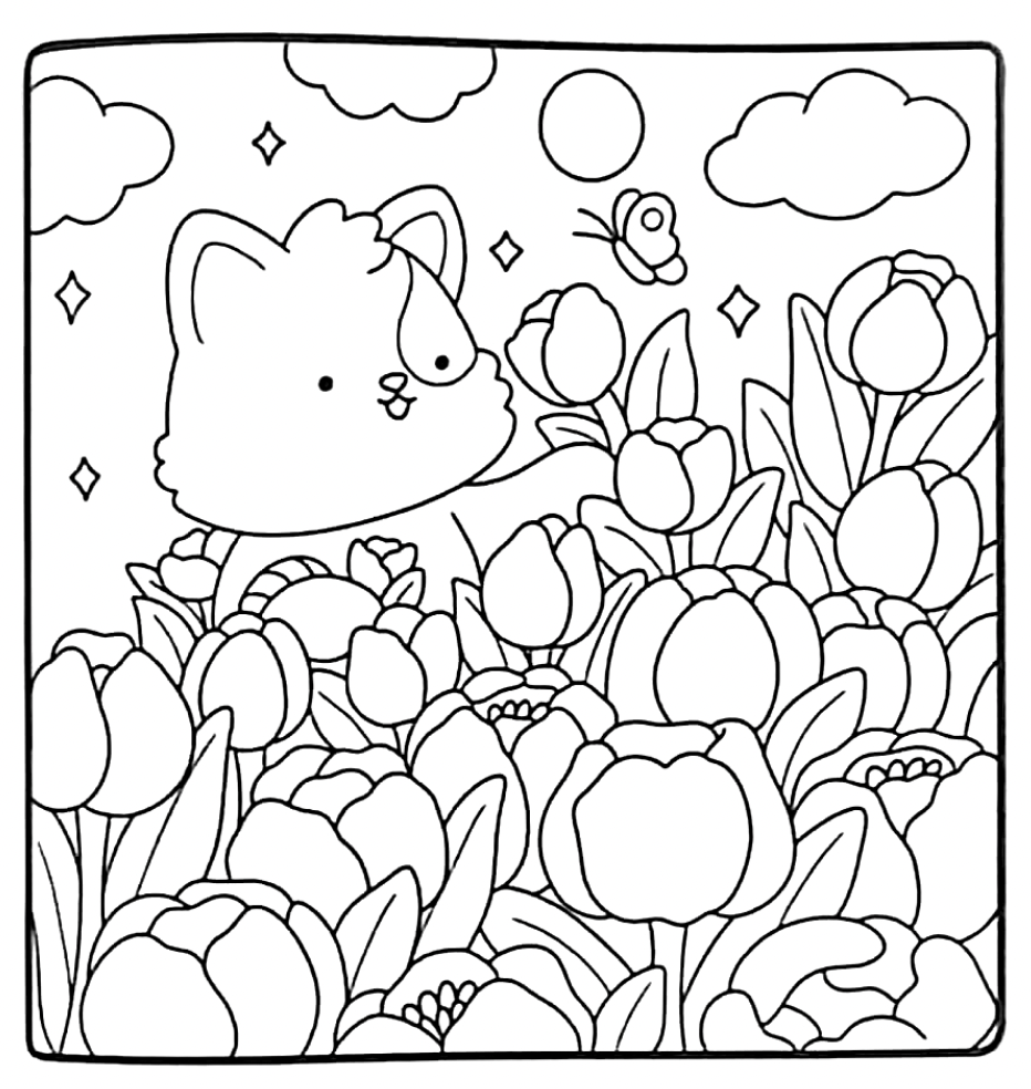 AI-generated autumn coloring page featuring colorful leaves