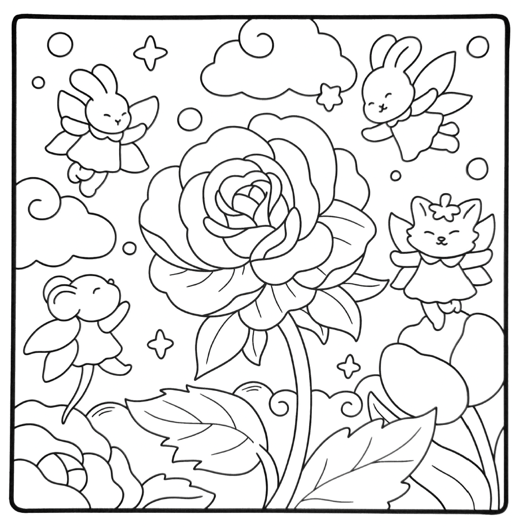 Cute cartoon animals coloring page for kids