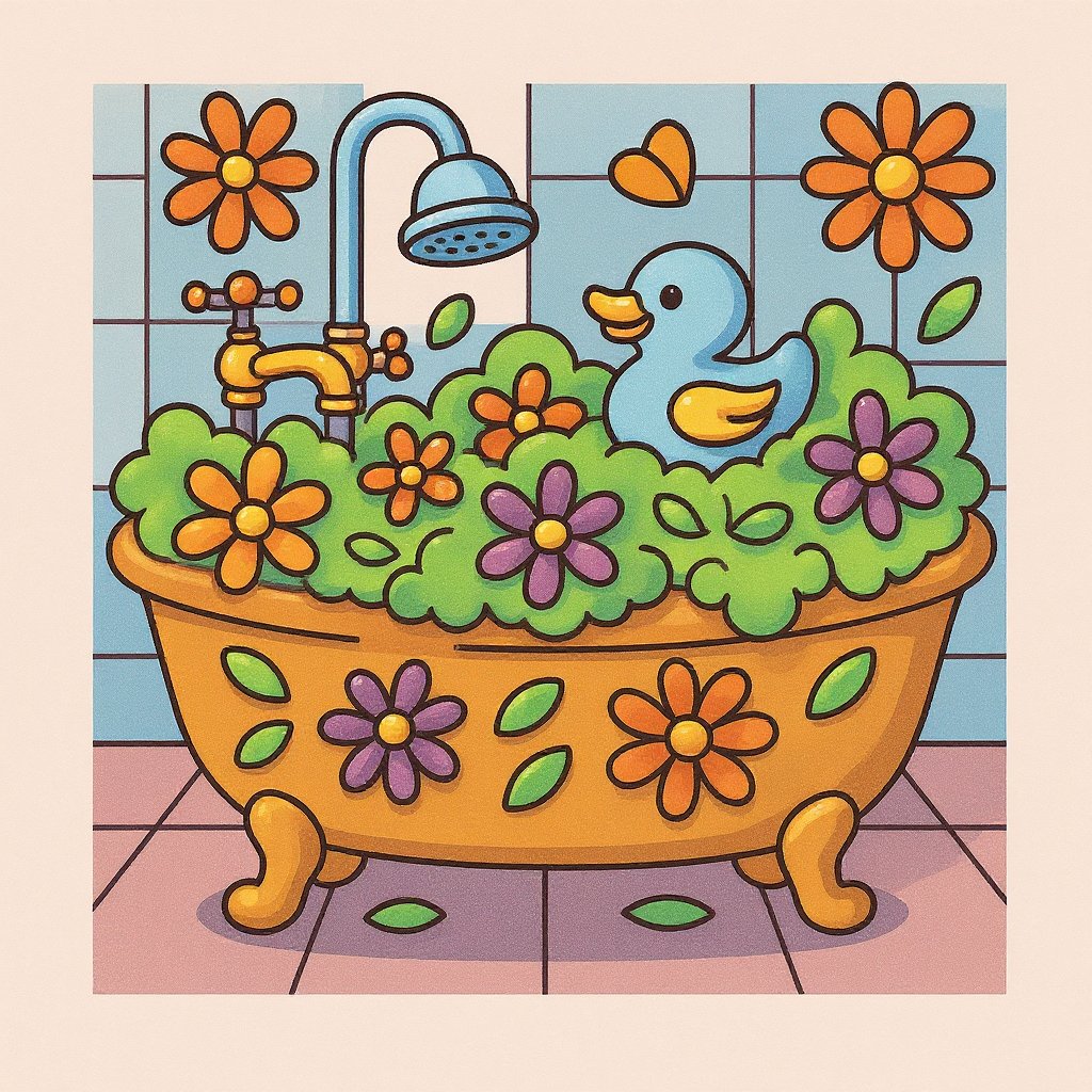 Whimsical clock tower with colorful patterns to color