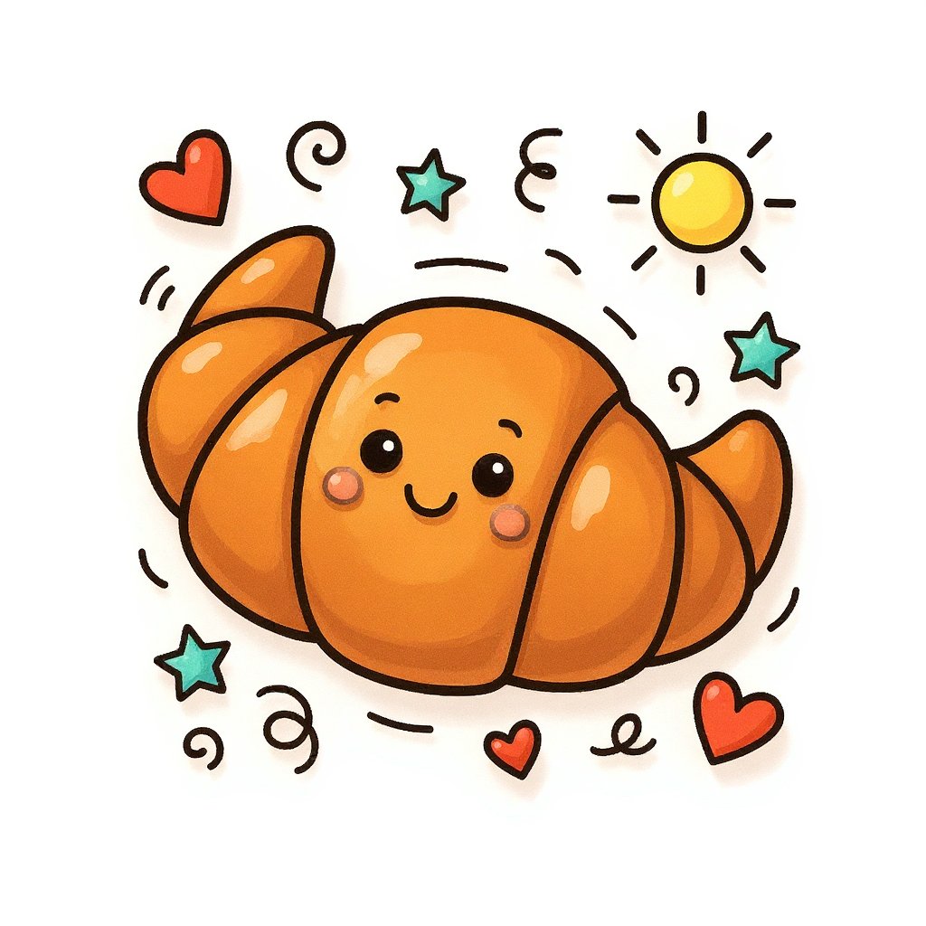 Printable artwork featuring a basket of fresh croissants to color