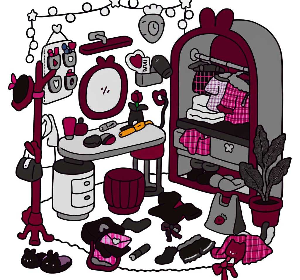 Fun maroon-themed abstract art coloring page