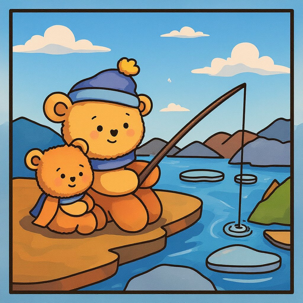 Angler fishing from a dock in a tranquil landscape