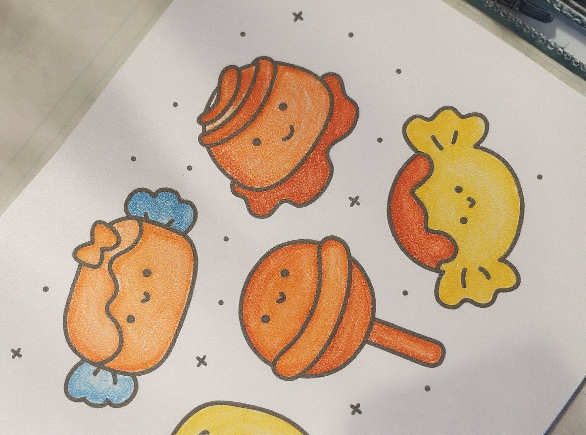 Sweet kawaii bear in a magical forest coloring page