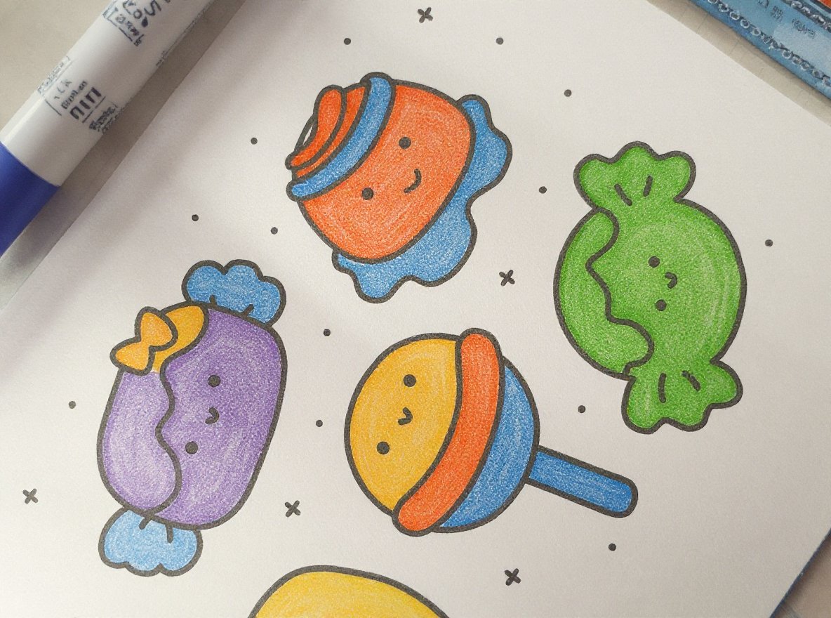 Close-up of a marker coloring page being filled in