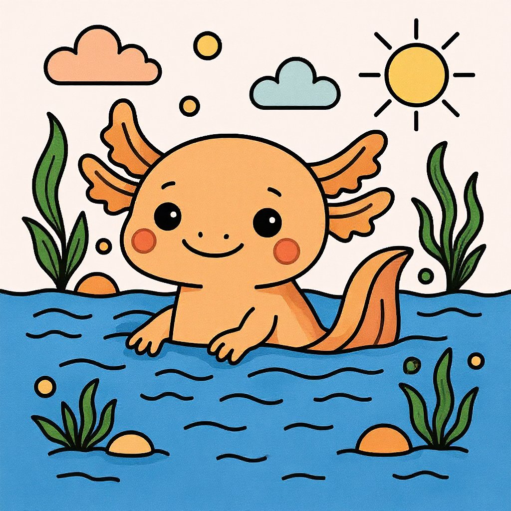 Whimsical nature scene coloring page featuring cute creatures