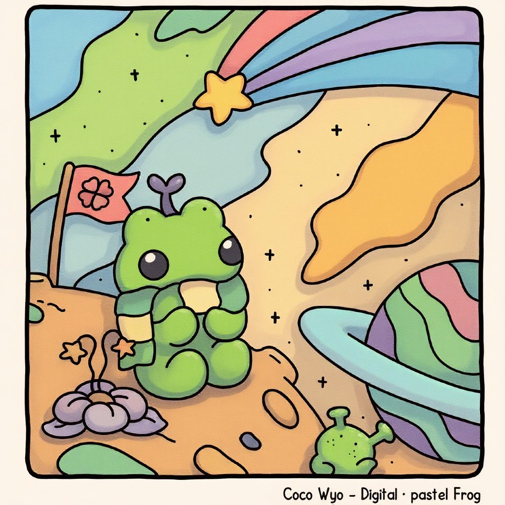 Printable frog scene featuring lily pads and flowers