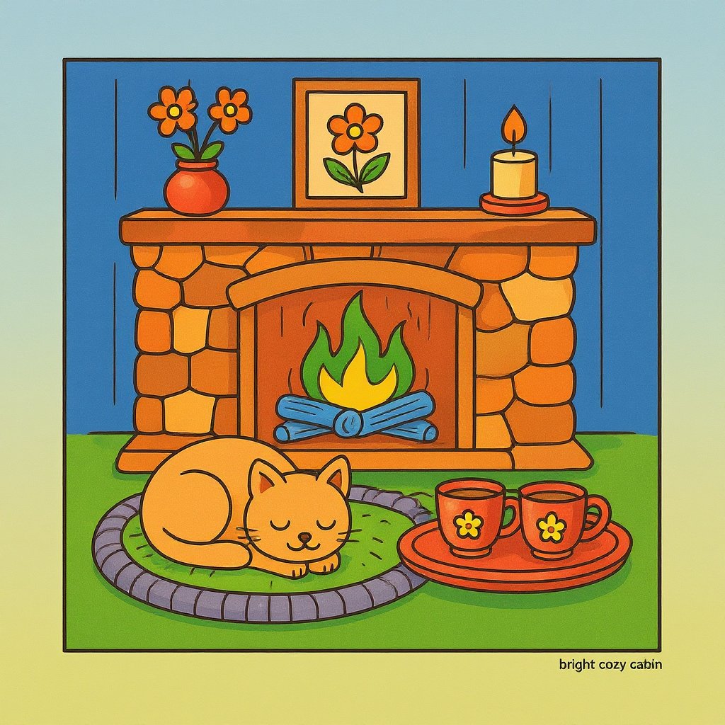 Detailed cabin surrounded by trees coloring sheet