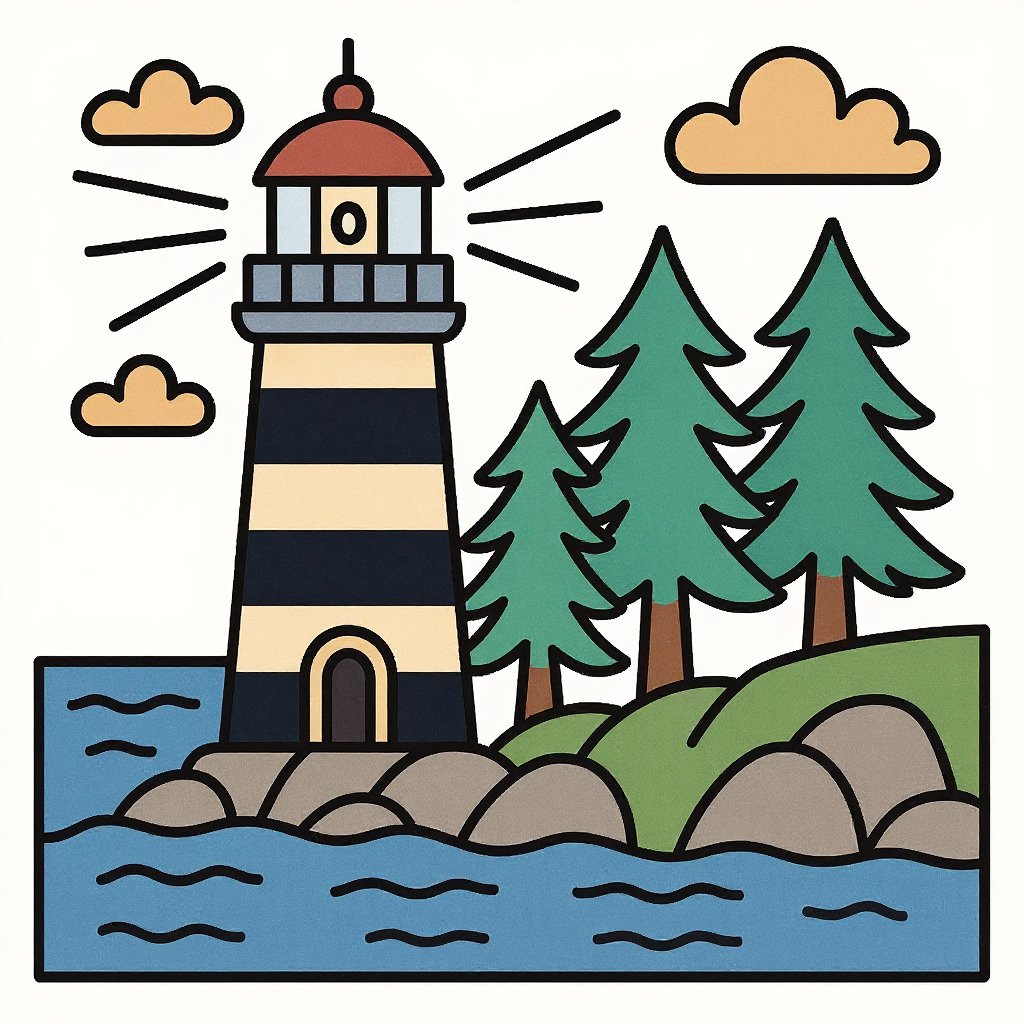 Printable lighthouse coloring sheet for kids and adults