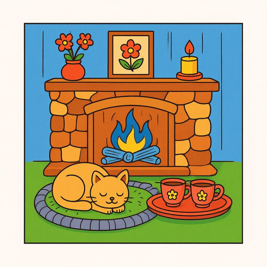 Cozy cabin by a lake coloring page design