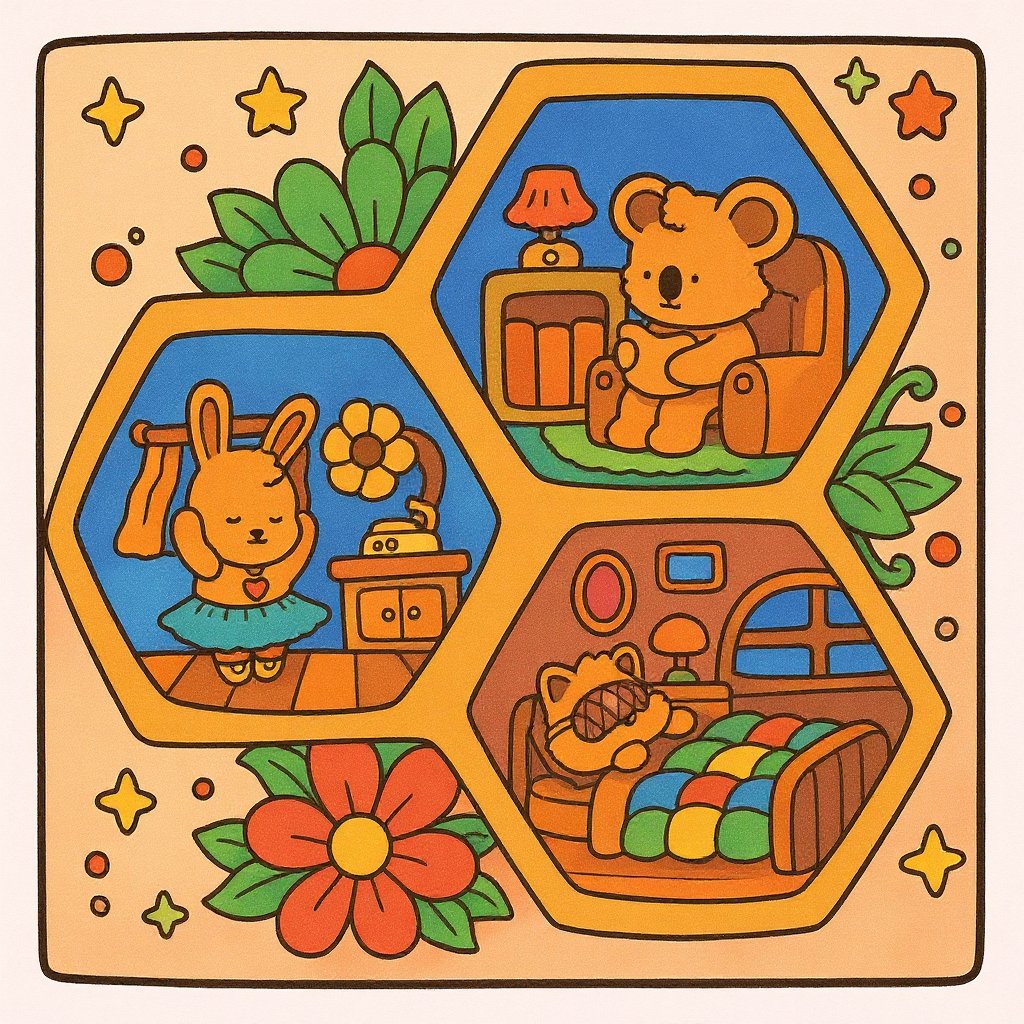 Cute cartoon animals coloring page for kids