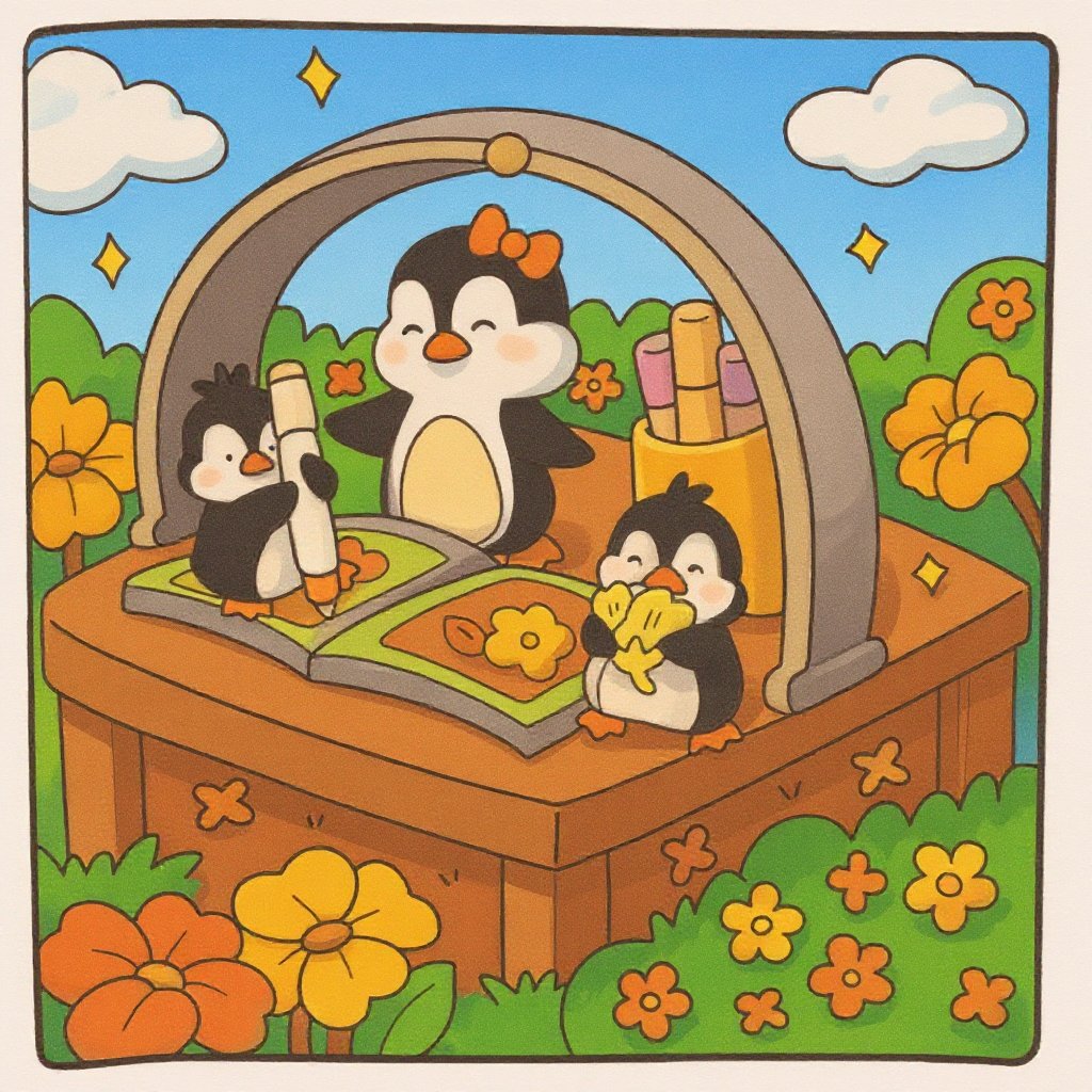 Fun and cute characters coloring page for adults