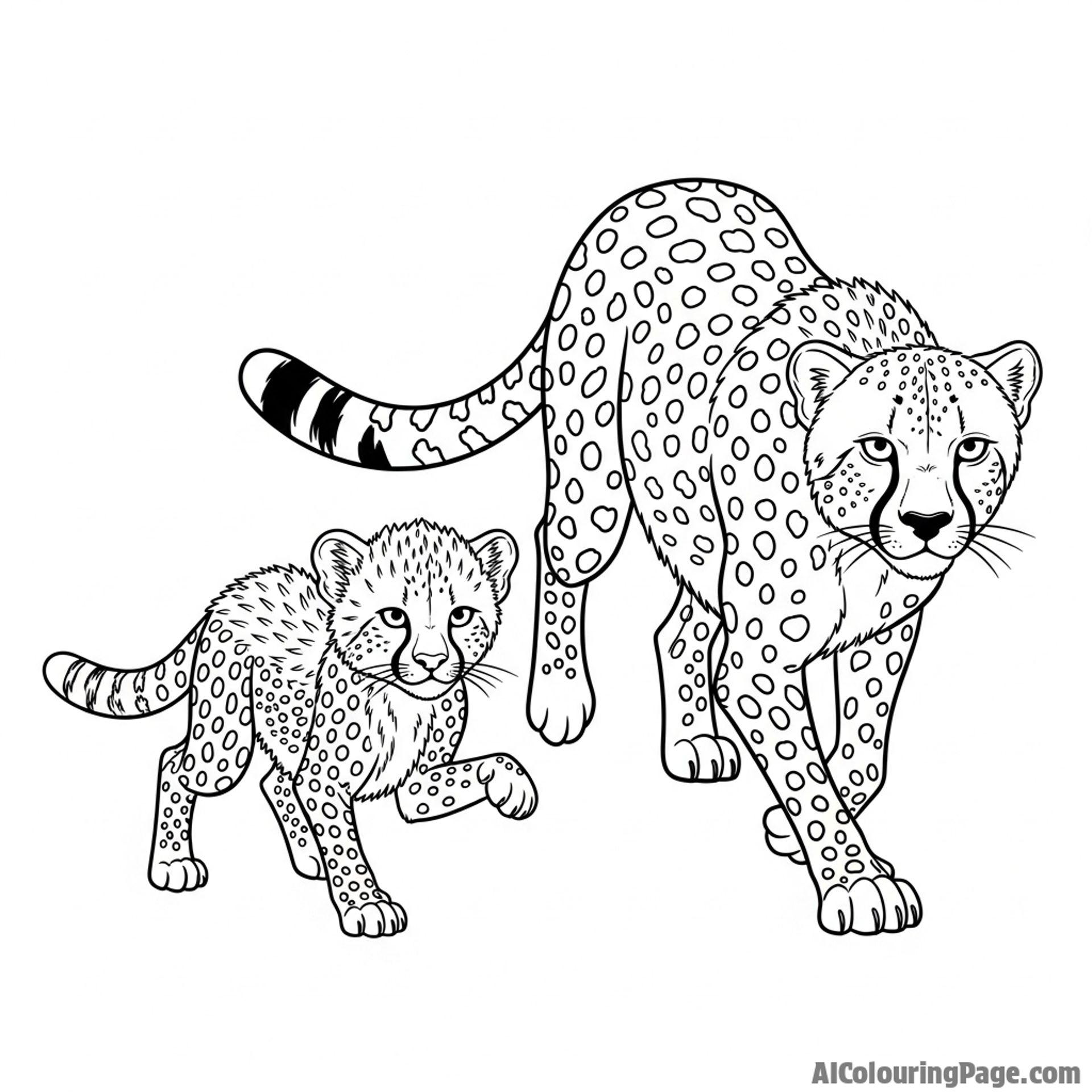 A cheetah cub attempting a clumsy stalk, adorably mimicking its parent.