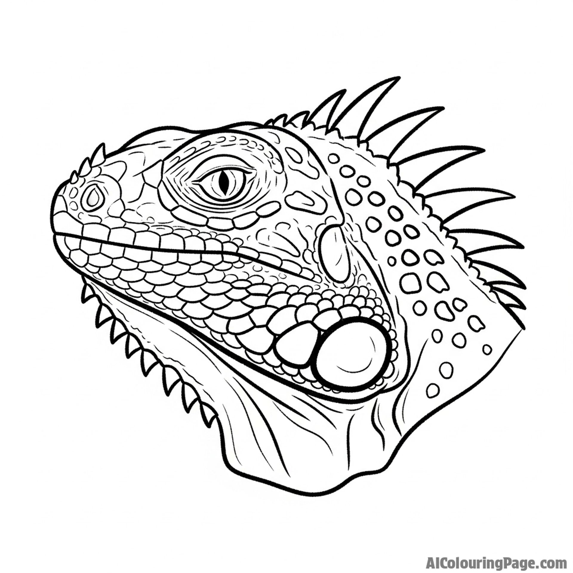 Charcoal sketch of an iguana's head, focusing on the spiny crest.