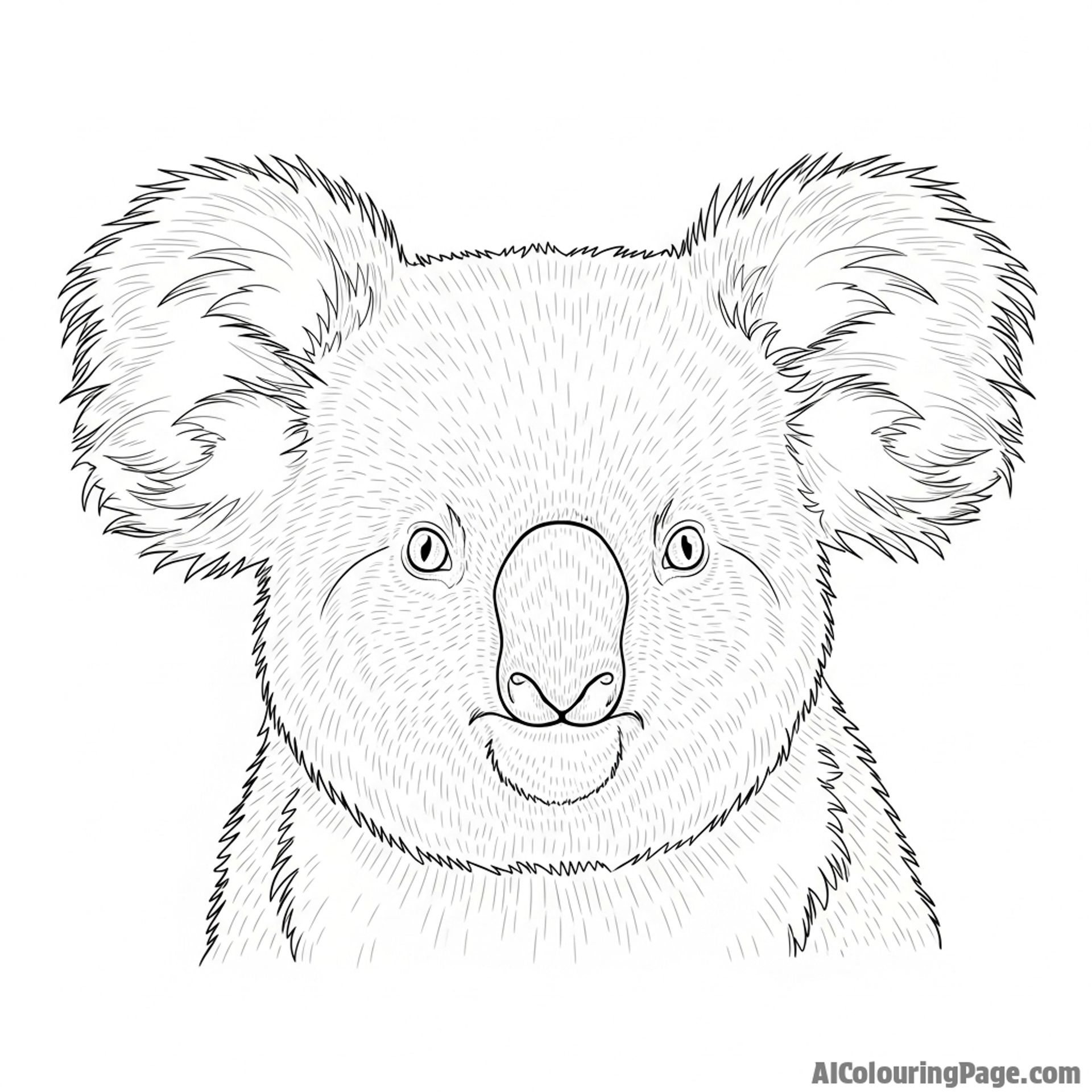 A photorealistic portrait of a koala with every single hair detailed.