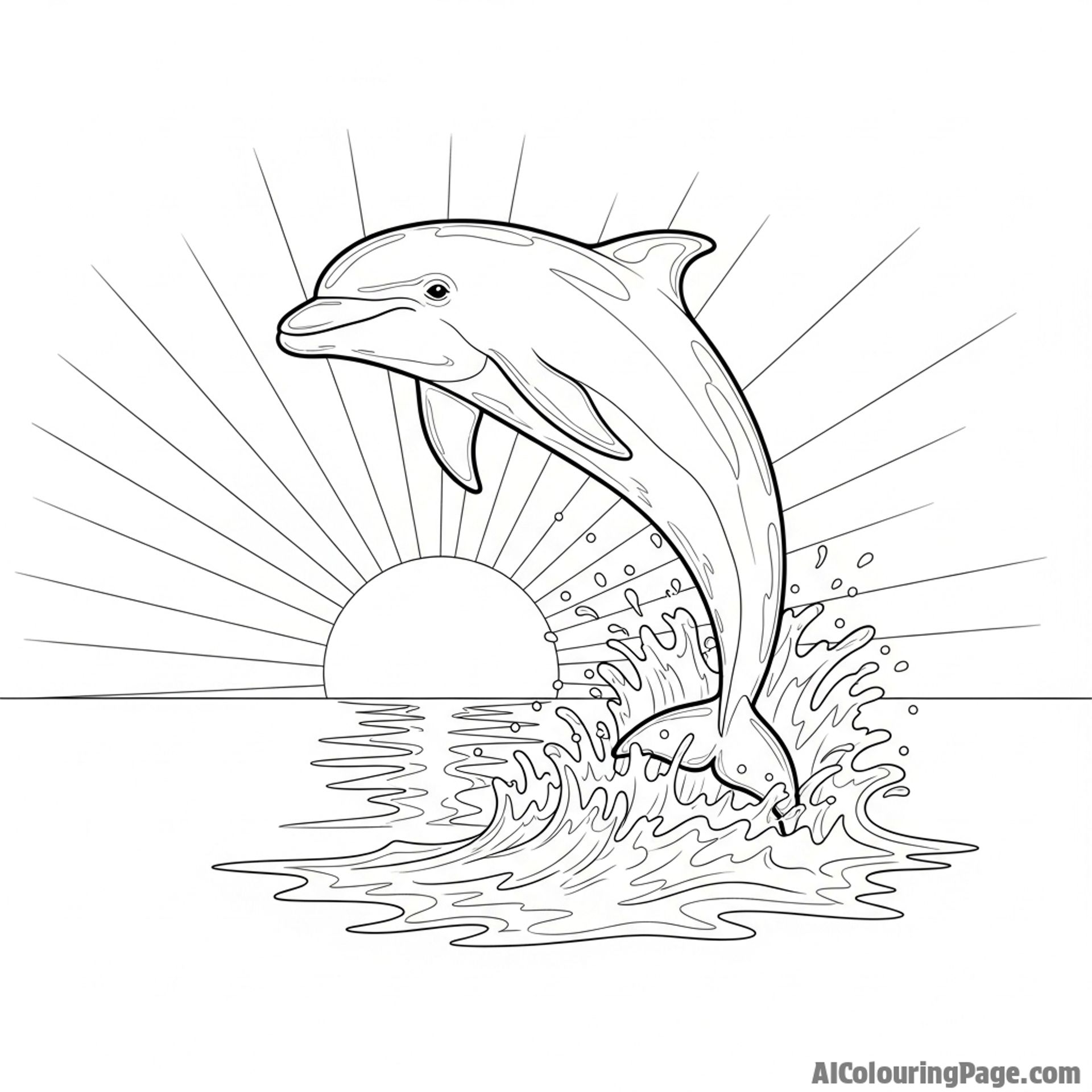 A majestic dolphin leaping from the water at the peak of a sunset.