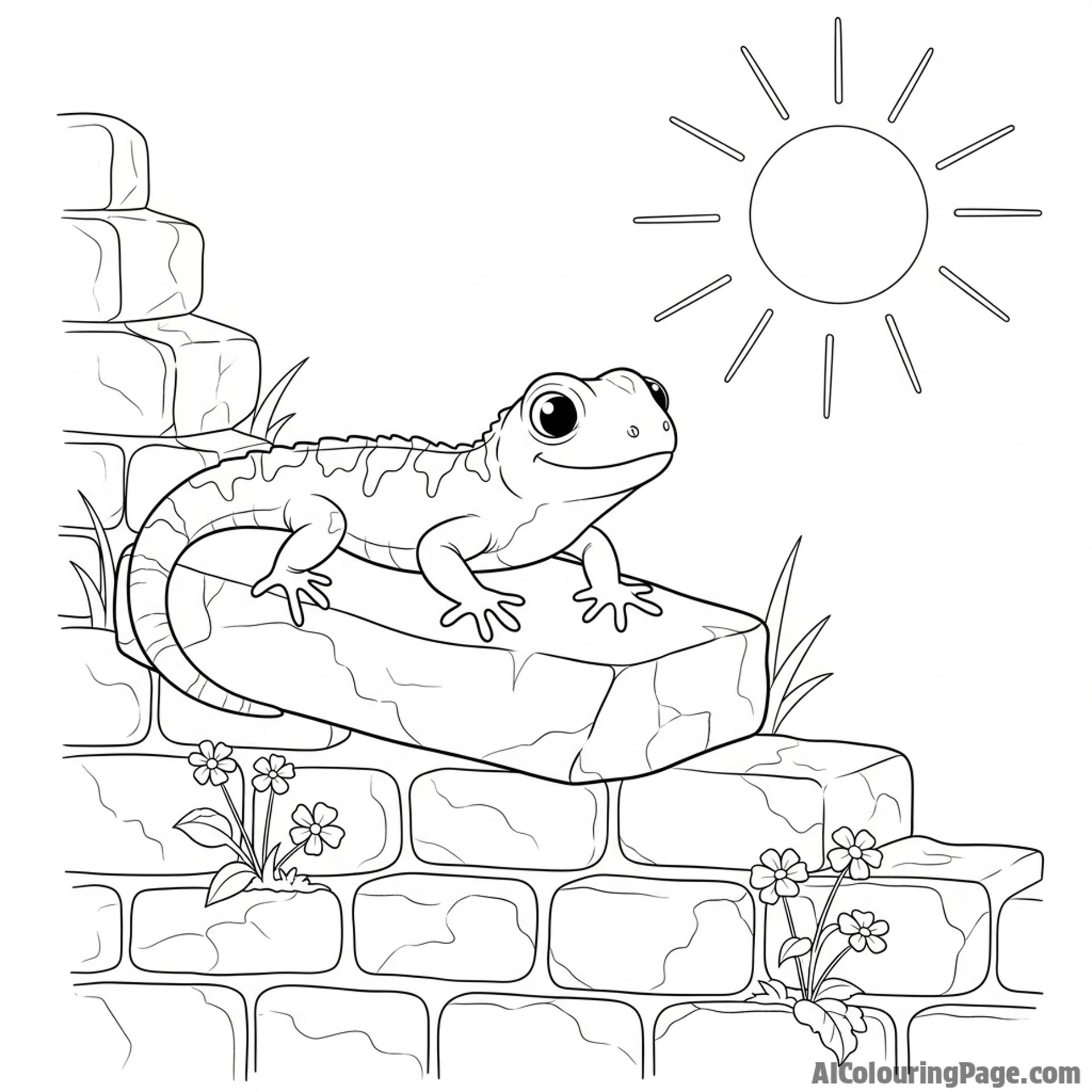 A lizard basking on a sun-drenched, ancient stone wall.